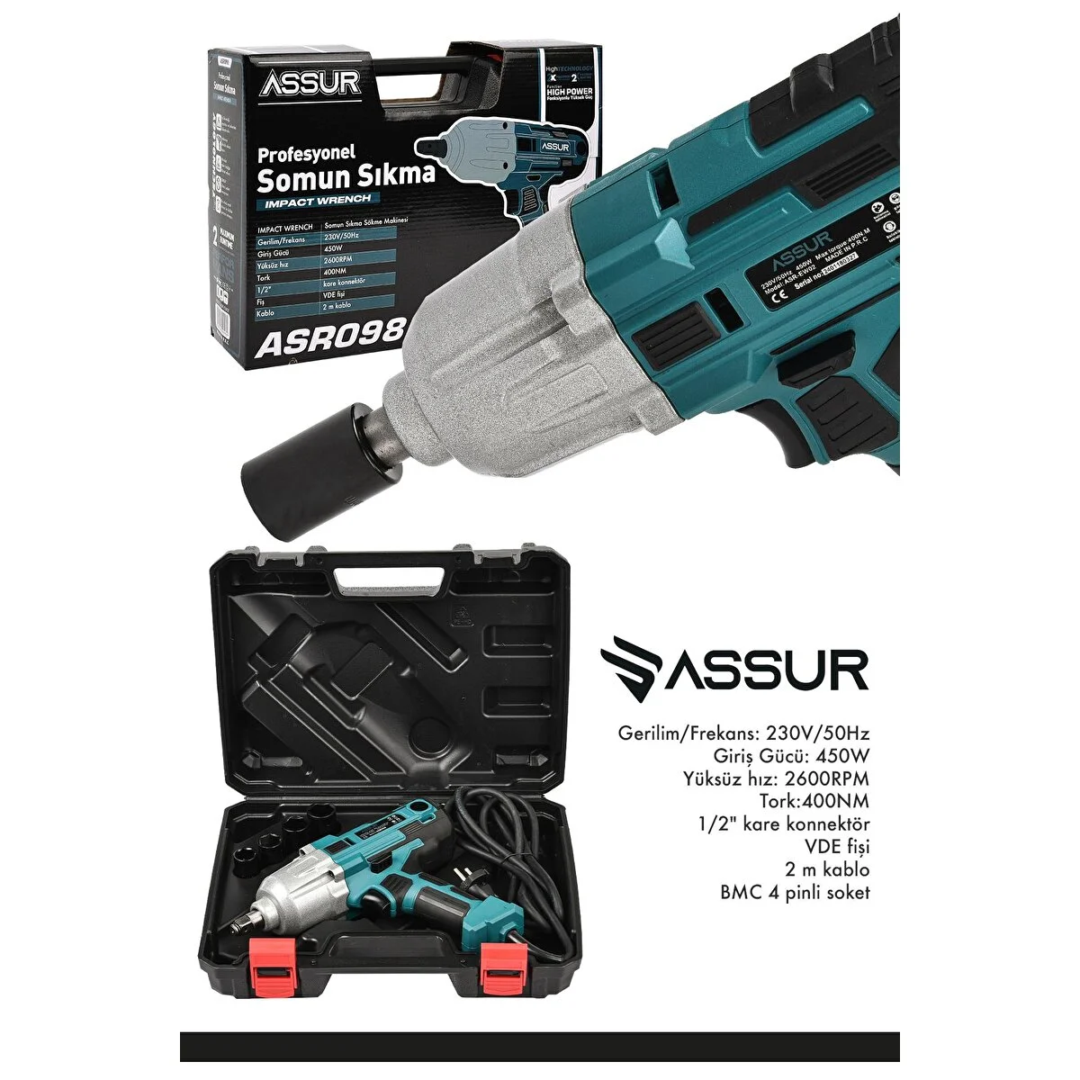 ASSUR Elektrikli Somun Sıkma Sökme Makinesi 450W 400 Nm